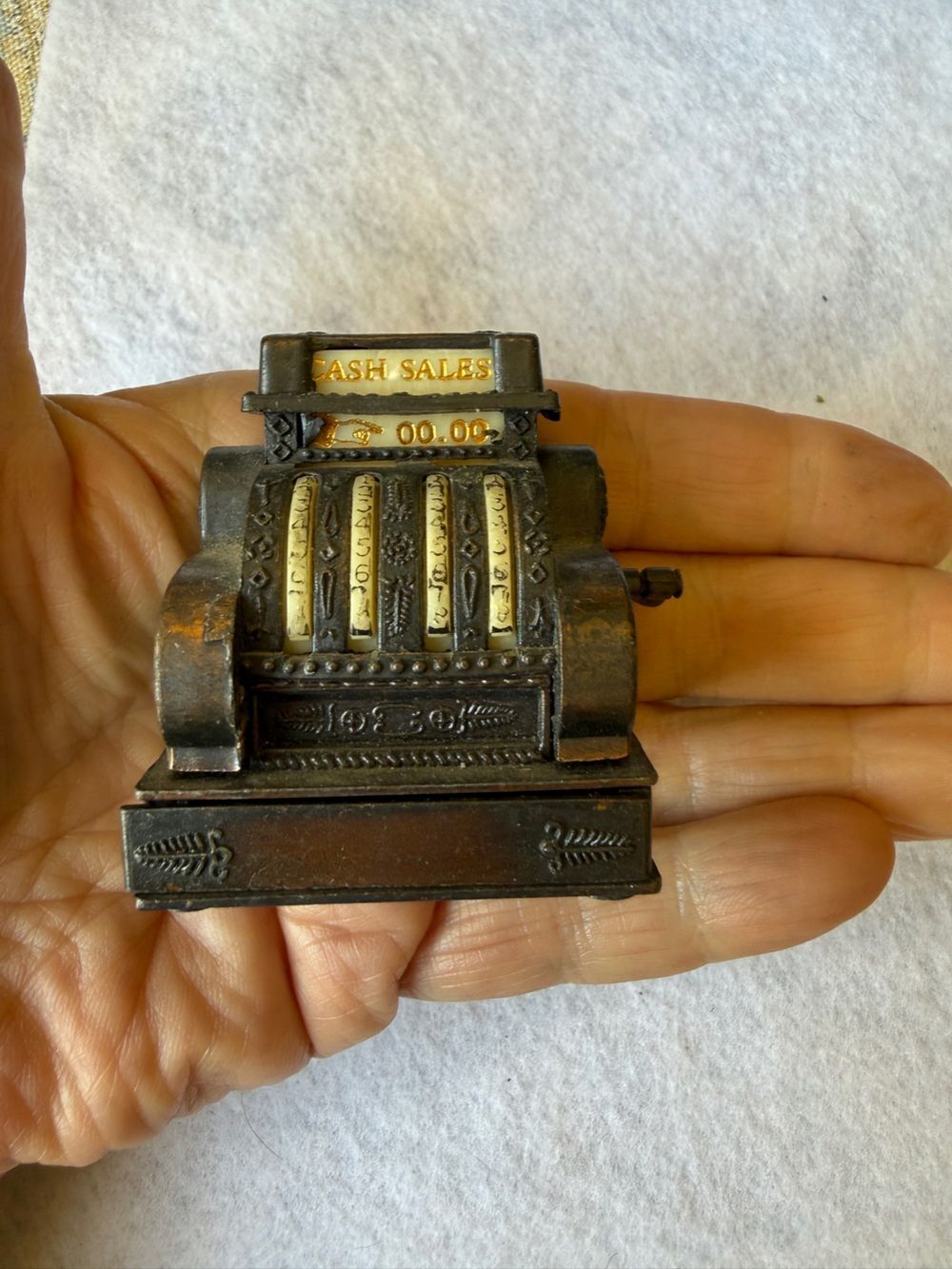 Miniature Vintage Cash Register Pencil Sharpener Cast Metal Hong Kong